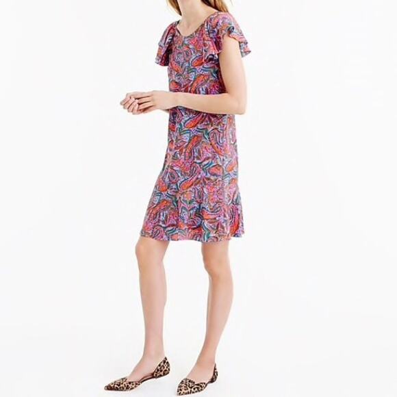 J. Crew Vibrant Paisley Ruffle Silk Dress Size 2 - Picture 1 of 8